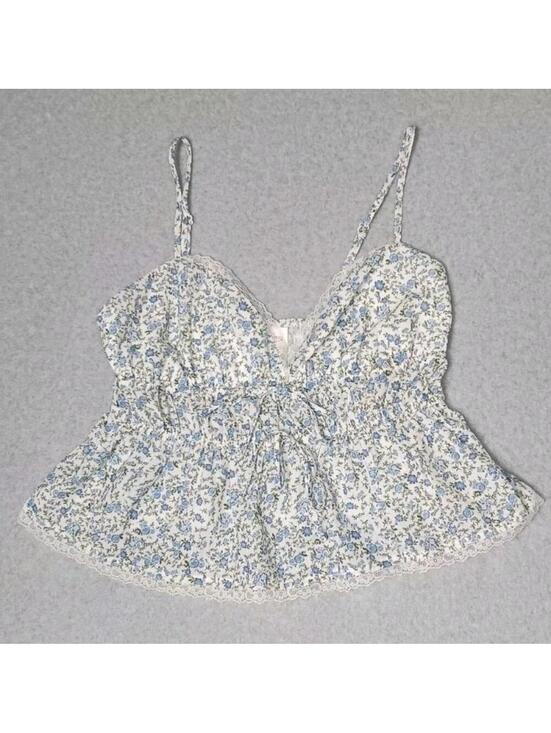 No Boundaries Tops - No Boundaries Babydoll Halter Cropped Lace Trim Cami Womens Size Medium White...